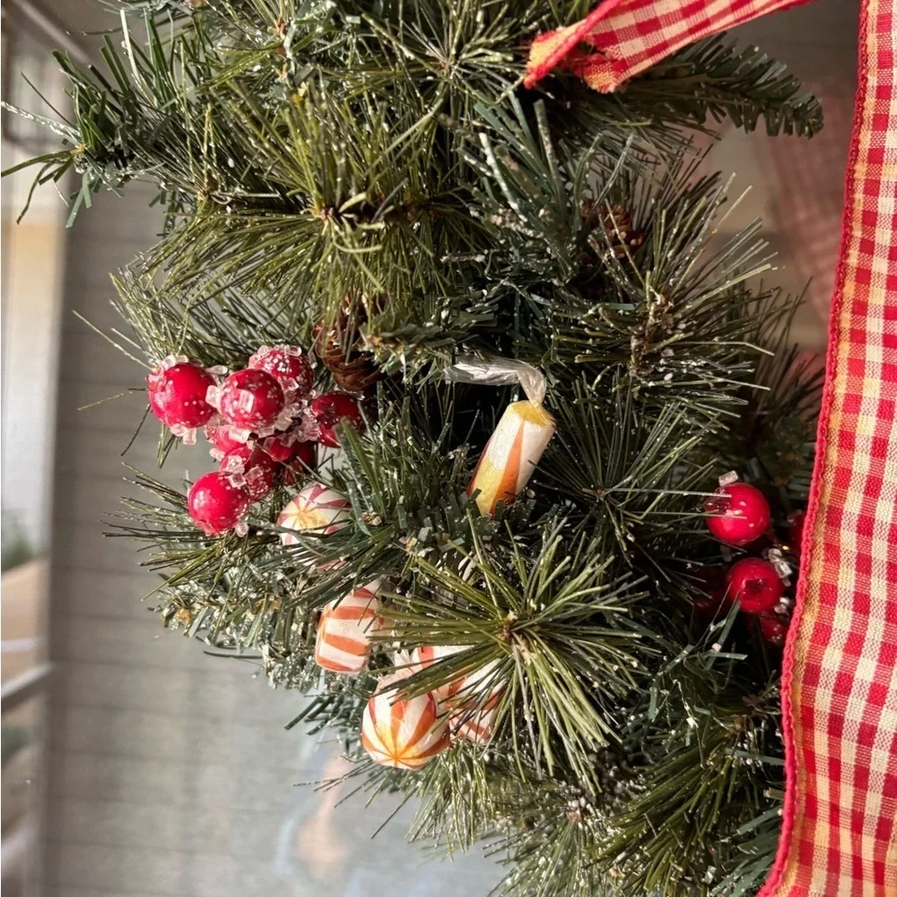 Festive Rustic Farmhouse Holiday Wreath with Red Accents